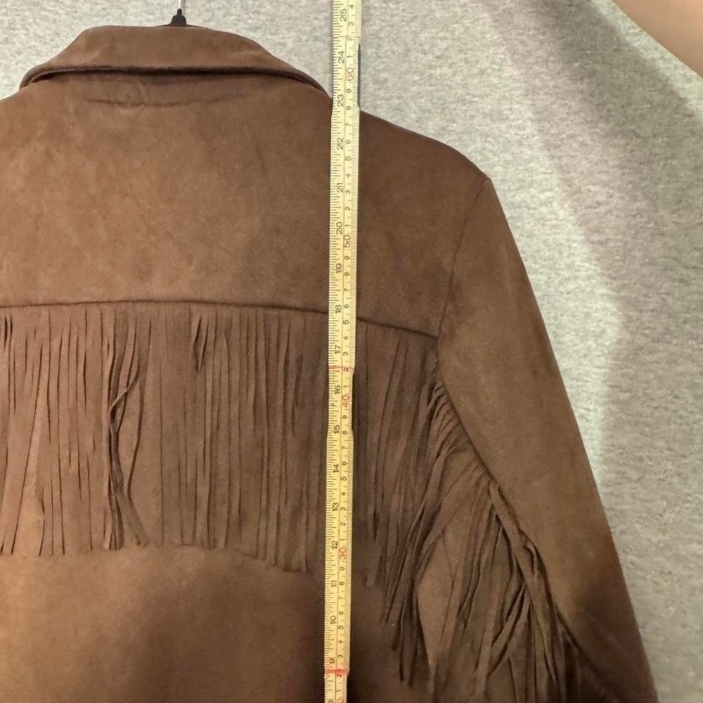 Philosophy Faux Suede Fringe Jacket Brown Western Boho Festival Cowgirl Sz L NWT - Picture 7 of 8